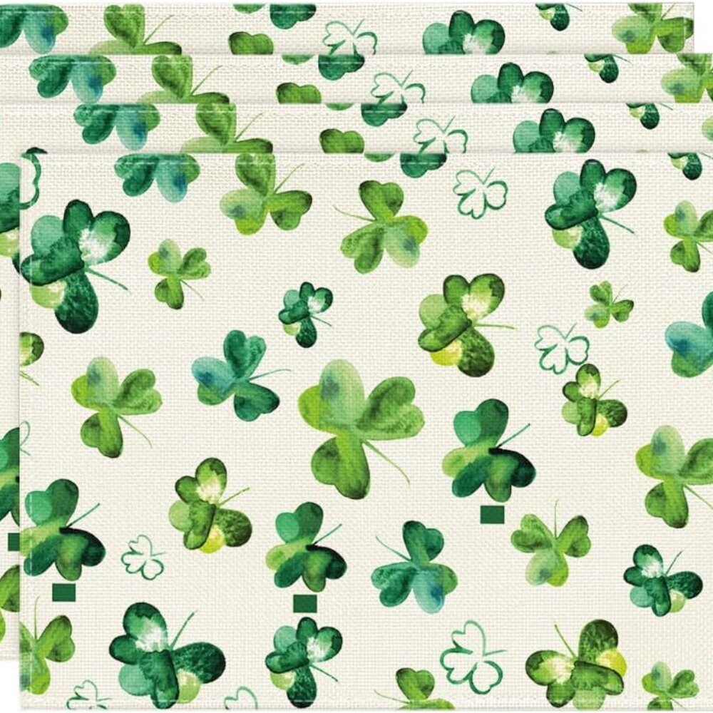 Lucky Shamrock St. Patrick's Day Placemats for Dining Table, 12 x 18 Inch Season